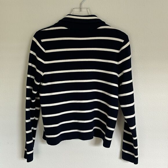 Chaps Navy White Striped Blazer Jacket Front Zip Up Size Medium - Picture 7 of 10